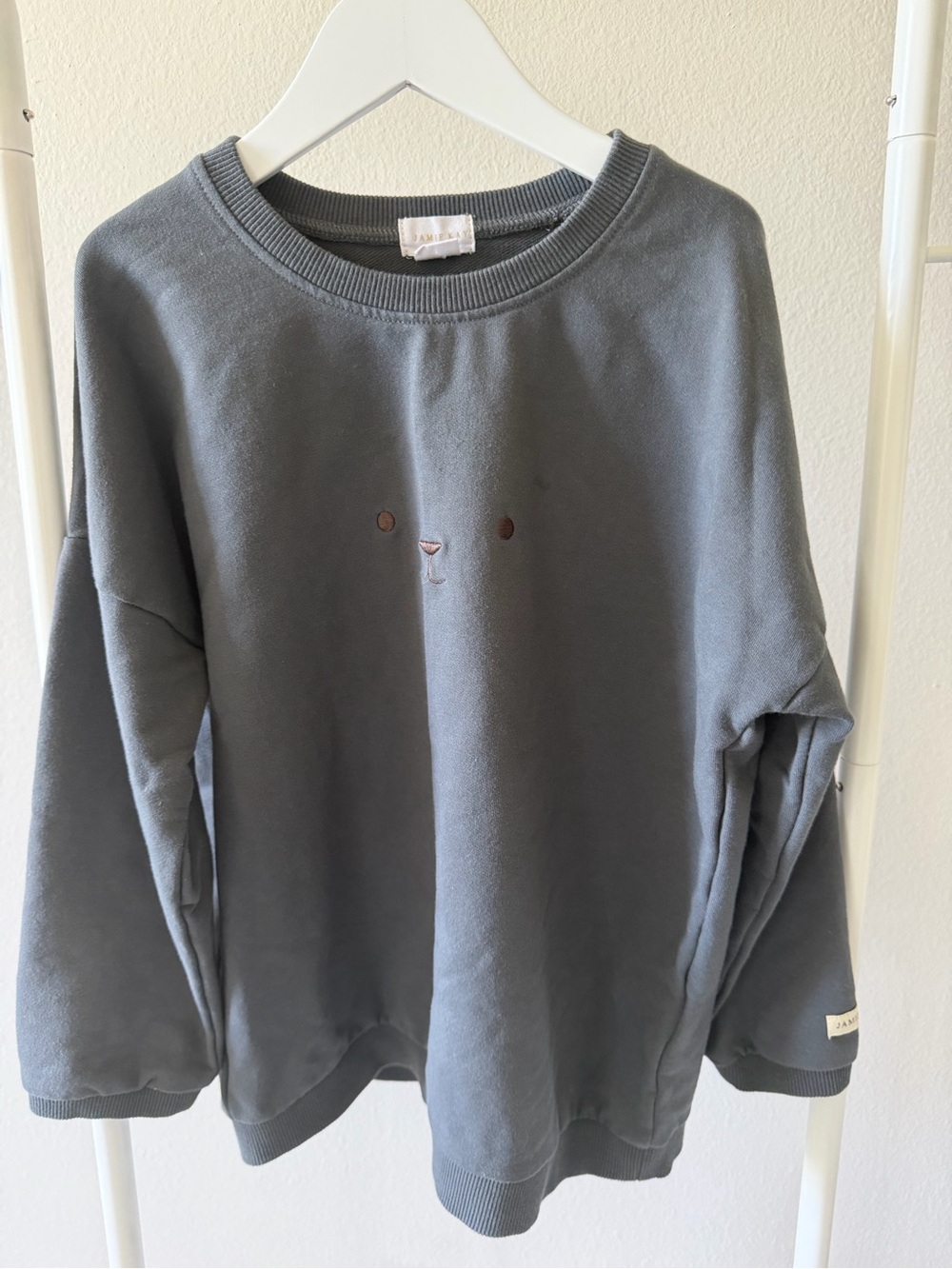 Jamie Kay Kids Charcoal Gray Sweatshirt with Subtle Face Embroidery